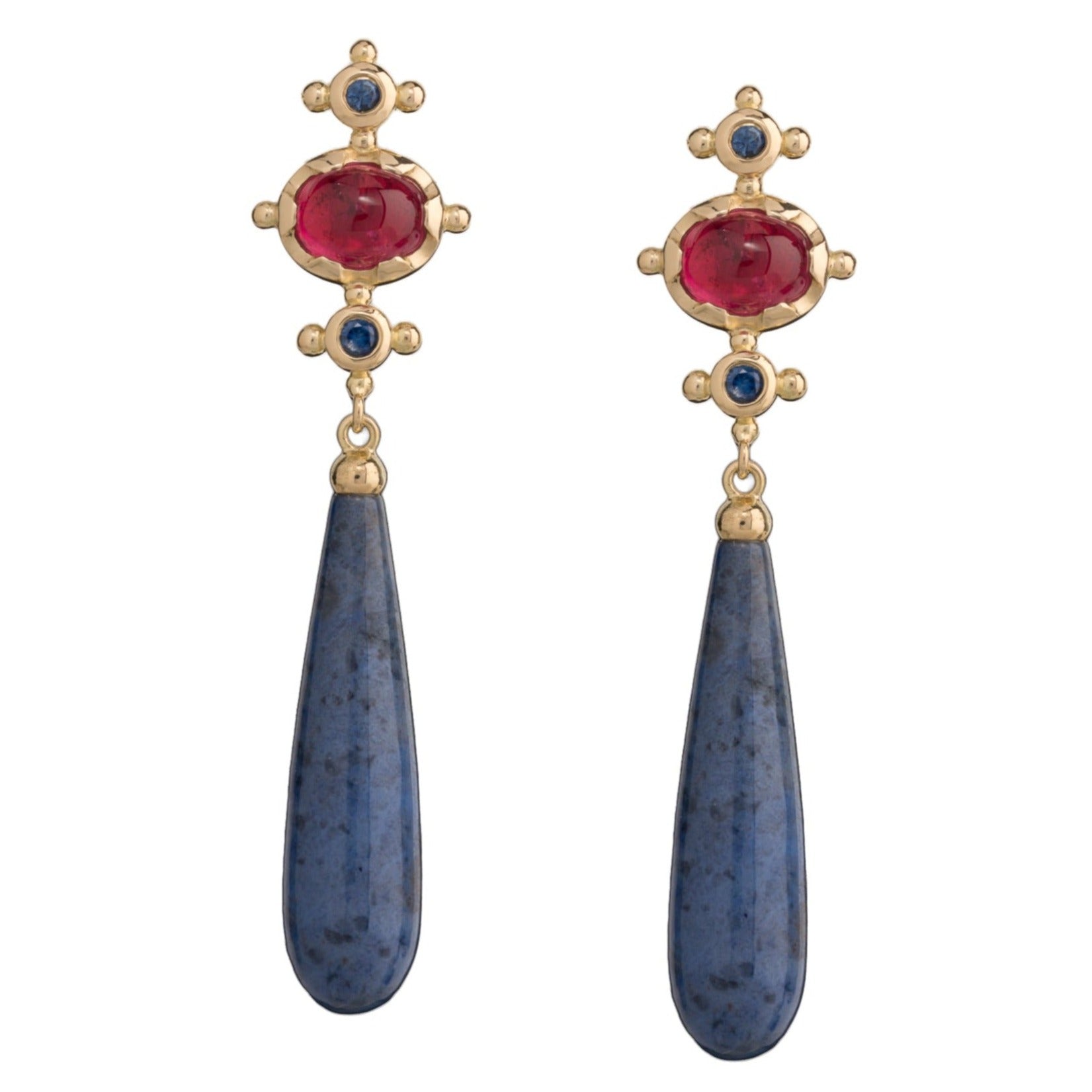 Sodalite and Rubellite Cardinal Drops